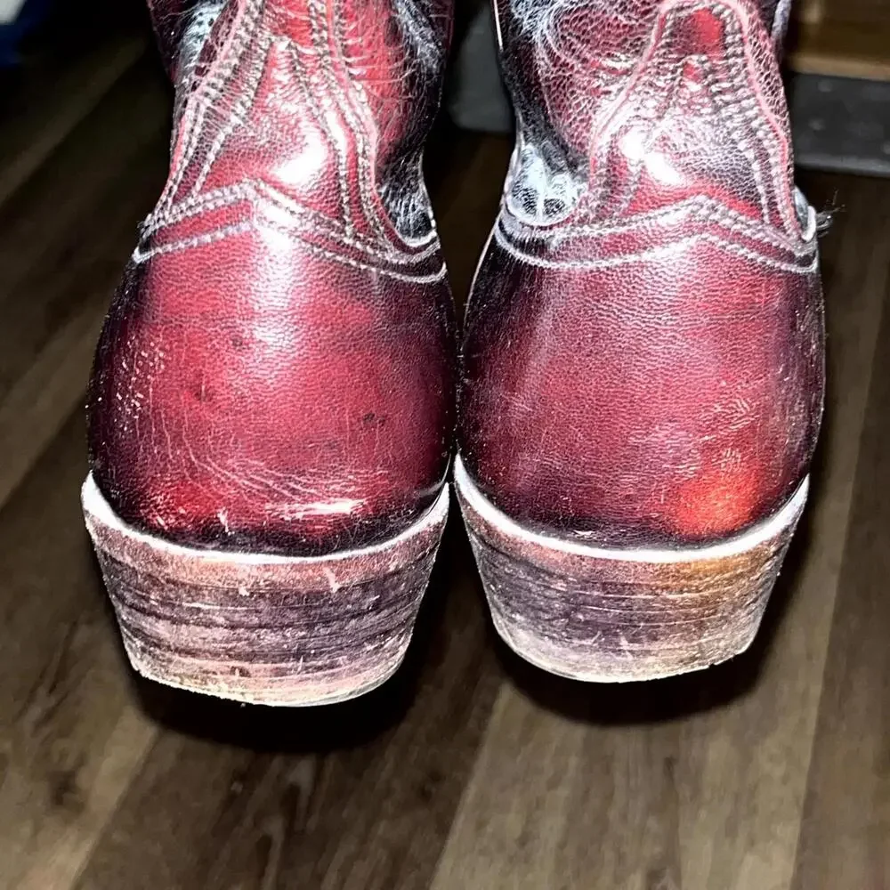 Vintage Lucchese Men's Cowboy Leather Western Boots Cherry Red Size 8